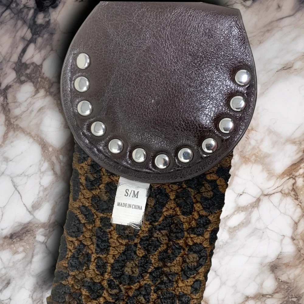 Vintage Y2K Leopard Elastic Double Circle Buckle Waist Belt New Wave Sz S/M - Picture 5 of 5